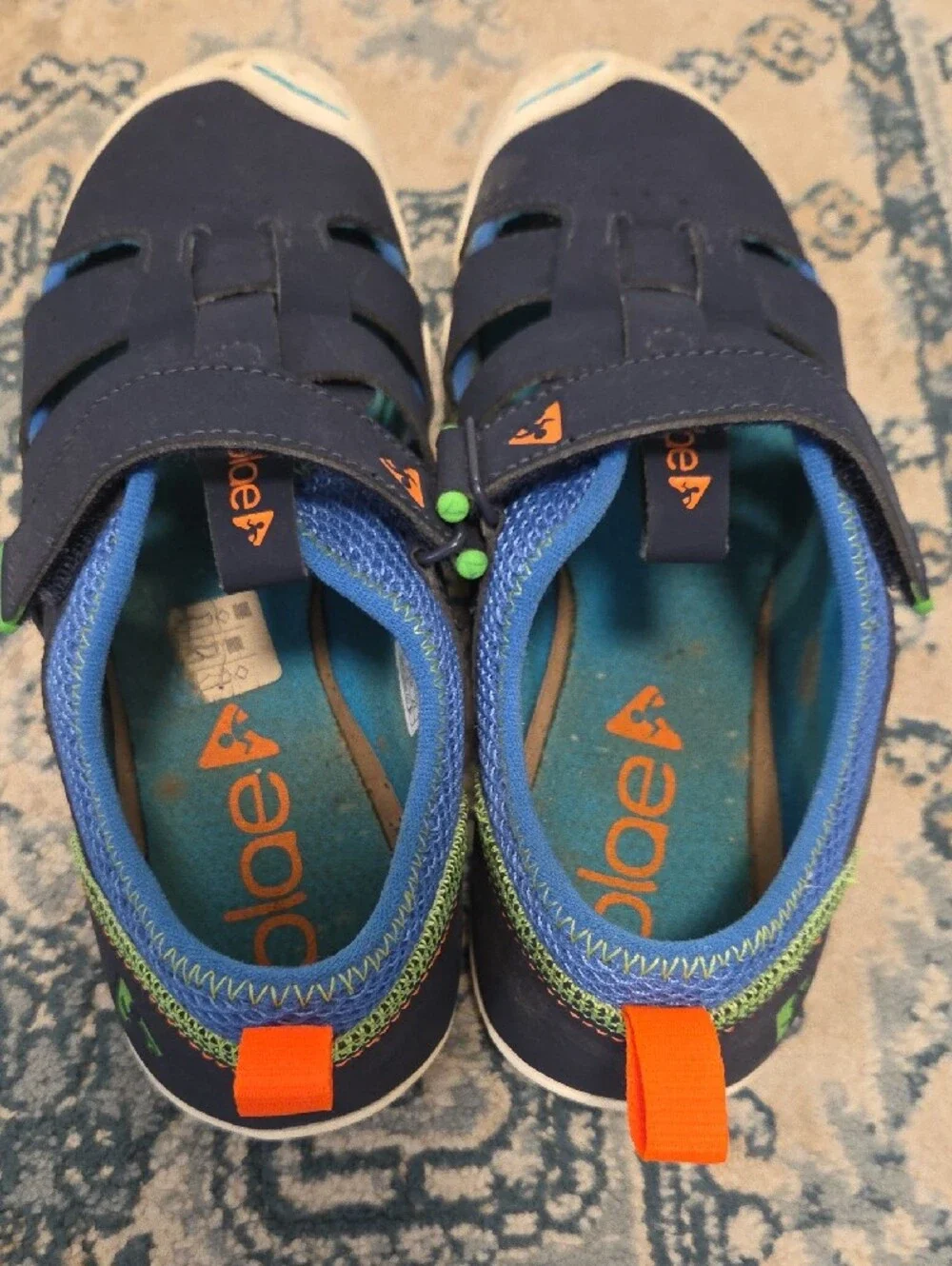 PLAE Navy Blue Kids Closed-Toe Sandals with Orange Pull Tabs